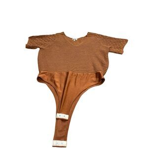 NWOT Gimmicks Women's Size Small Brown Acrylic Knit One Piece Bodysuit